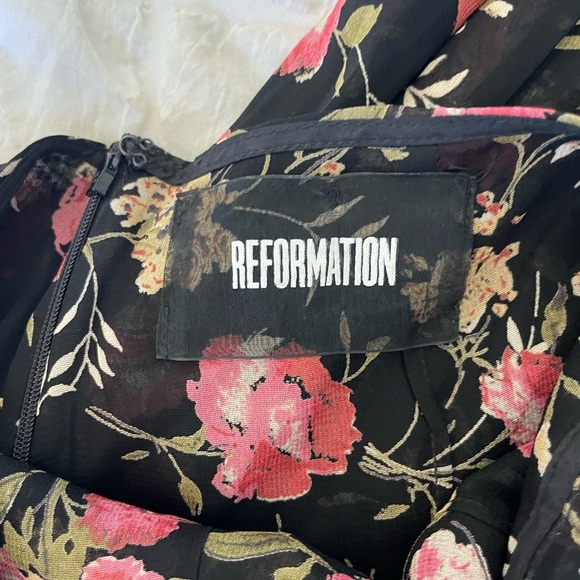 Reformation Black Jumpsuit with Pink Floral Design - Picture 4 of 10